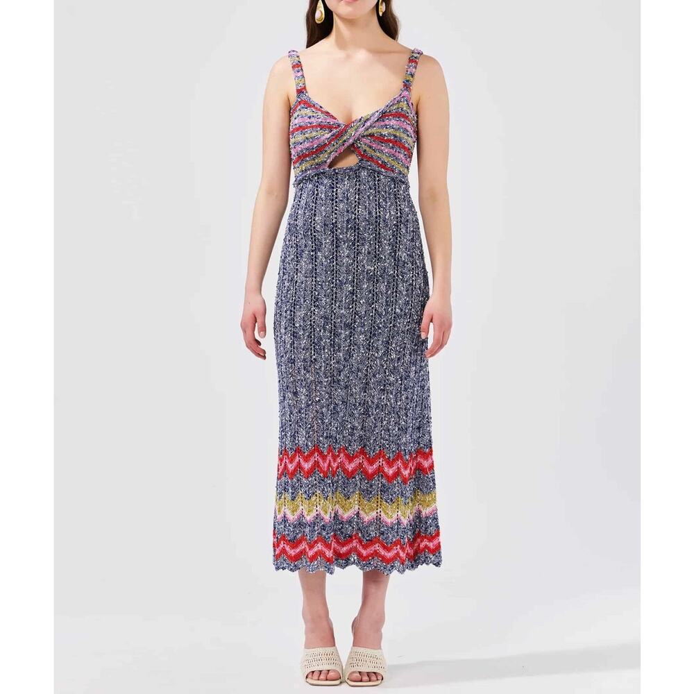 Hayley Menzies Zig-Zag Boucle Knit Twisted Cutout Sleeveless Midi Maxi Dress XS